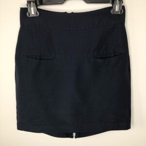Daniela Corte Navy Blue Rear‎ Exposed Zipper Wool & Silk Mini Skirt Size XS